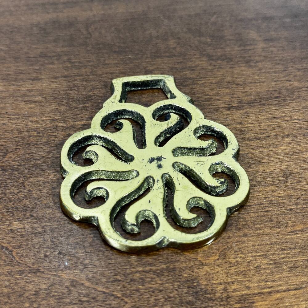 Brass Horse Medallion Antique English Quarterfoil Cross Ornate Parade Harness